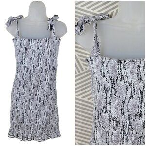 NEW Express Stretch Shirred Shirt Dress size Large Snake Print Mini sundress